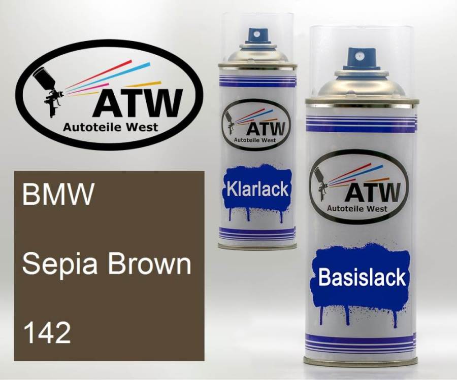 BMW, Sepia Brown, 142: 400ml Sprühdose + 400ml Klarlack - Set, von ATW Autoteile West.